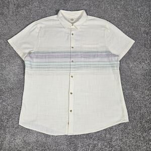 Marine Layer Selvage Shirt Mens XL Beige Button Up Stripes Nautical Coastal